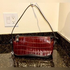 Brighton Burgundy Croc-Embossed Shoulder Bag